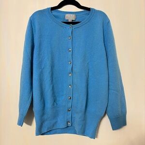 PURE Collection 100% Cashmere light blue 3/4 sleeve Crew Neck Cardigan US 8 $250